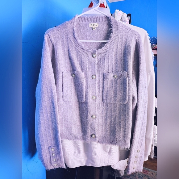 POL Sweaters - POL NWOT Lavender Tweed Sparkle Cardi